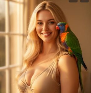 gorgeous lady with gogeous lorikeet